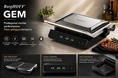 BergHOFF GEM TITAN Gümüş Gri Çelik Izgara ve Tost Makinesi (1)