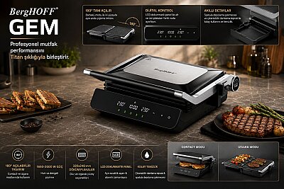 BergHOFF GEM TITAN Siyah Çelik Kapaklı Contact Izgara ve Tost Makinesi (1)