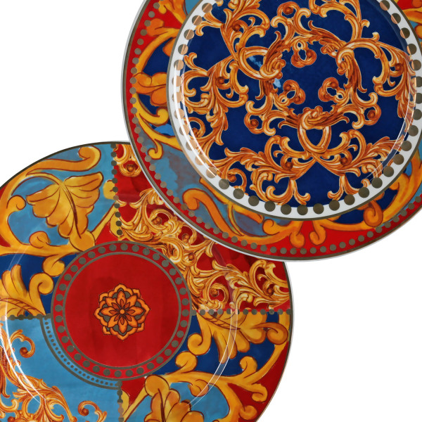 Clarissa Bone China Porselen Mavi Kırmızı 4 lü Yemek Tabağı Seti 27 cm - 2