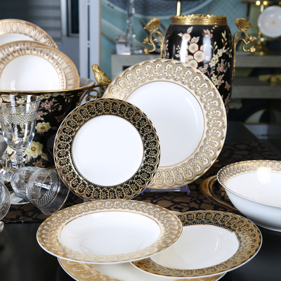 Isadora Bone China Porselen Gold Kenar detaylı Klasik Yemek Takımı 67 parça (1)