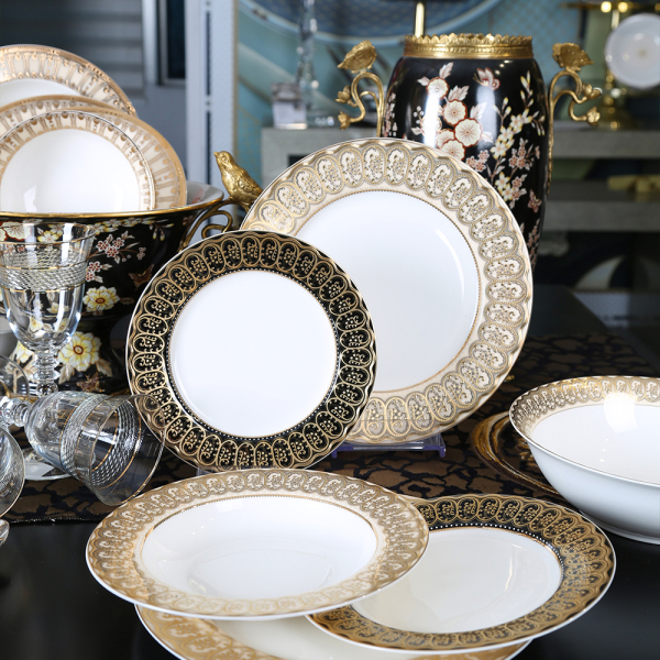Isadora Bone China Porselen Gold Kenar detaylı Klasik Yemek Takımı 67 parça - 2