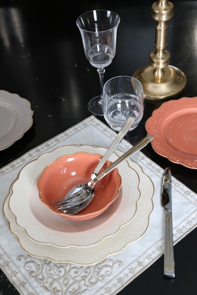 Laurance Krem&Yanık Turuncu renkli New Bone China Yemek Takımı 24 parça - 2