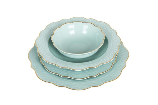 Laurance Mint Yeşil Renkli New Bone China Yemek Takımı 24 parça - 1