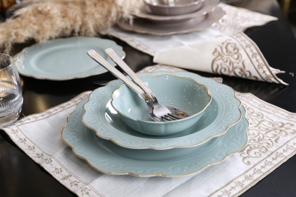 Laurance Mint Yeşil Renkli New Bone China Yemek Takımı 24 parça - 2