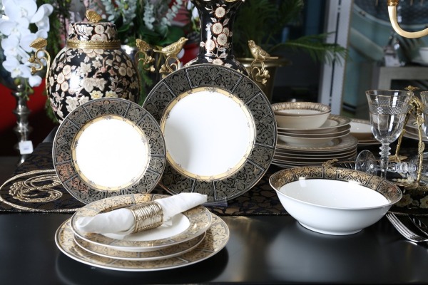 Verna Bone China Porselen Gold&Siyah Desen Detaylı Klasik Yemek Takımı 67 parça - 2