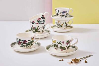 Portmeirion Botanic Garden Yeni 6'lı Çay Fincanı ve Tabağı Seti 200 ml (1)
