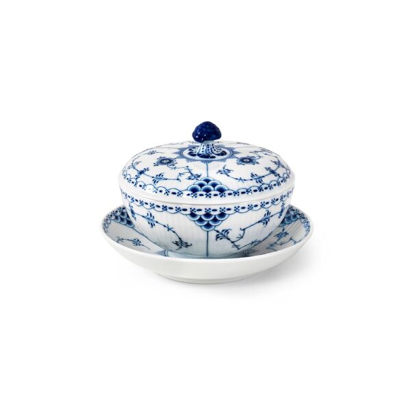 Royal Copenhagen Blue Fluted Half Lace Kapaklı ve Tabaklı Kase 300 ml - 2