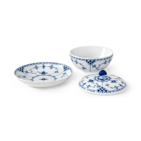 Royal Copenhagen Blue Fluted Half Lace Kapaklı ve Tabaklı Kase 300 ml - 3