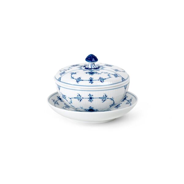 Royal Copenhagen Blue Fluted Plain Kapaklı ve Tabaklı İkram Kasesi Seti 380 ml - 1