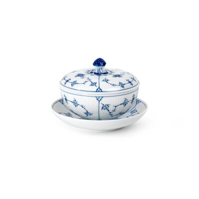 Royal Copenhagen Blue Fluted Plain Kapaklı ve Tabaklı İkram Kasesi Seti 380 ml (1)