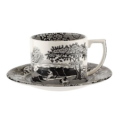 Spode Black Italian Çay Fincanı ve Tabağı 280 ml
