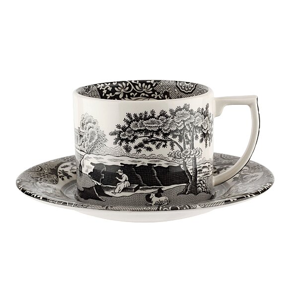Spode Black Italian Çay Fincanı ve Tabağı 280 ml - 1