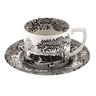 Spode Black Italian Çay Fincanı ve Tabağı 280 ml (1)