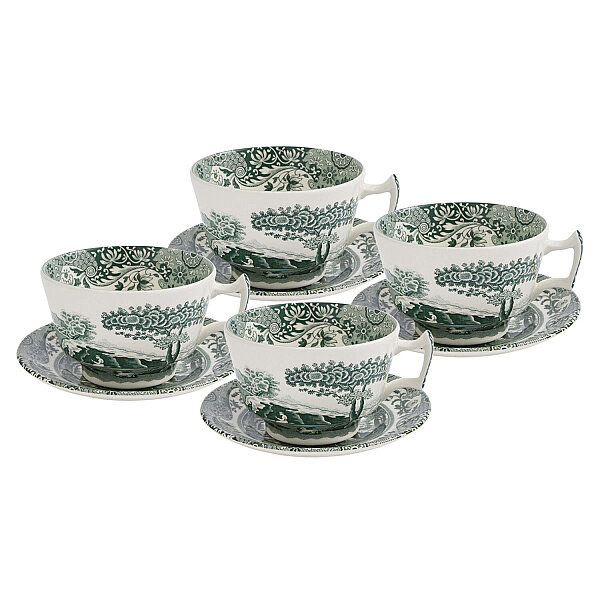 Spode Heritage 4lü Green Büyük Boy Çay Fincanı ve Tabağı Seti 280 ml - 1