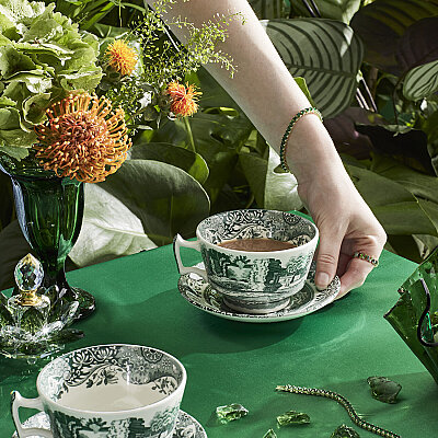 Spode Heritage 4lü Green Büyük Boy Çay Fincanı ve Tabağı Seti 280 ml (1)