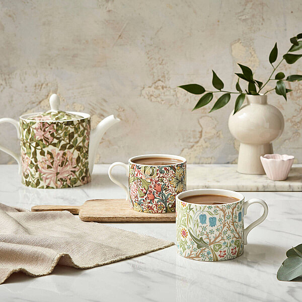 Spode x Morris & Co. Porselen Demlik & 2'li Kupa Seti - 2