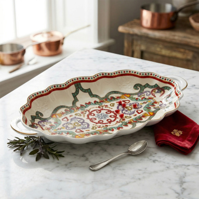 Velora Bone 27 cm Kulplu Oval Servis Tabağı (1)