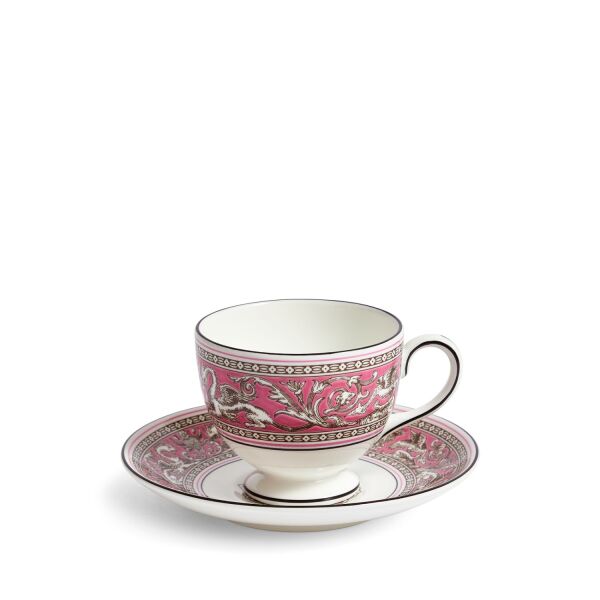 Wedgwood Florentine Fine Bone Fuchsia Çay Fincanı ve Tabağı 180 ml - 1