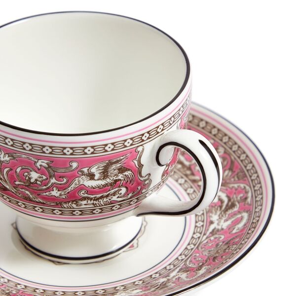 Wedgwood Florentine Fine Bone Fuchsia Çay Fincanı ve Tabağı 180 ml - 2