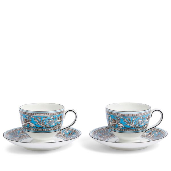 Wedgwood Florentine Fine Bone Turquoise 2Li Çay Fincan Ve Tabagi Seti 200 ml - 1