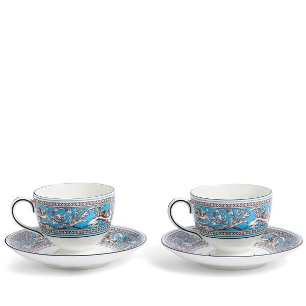 Wedgwood Florentine Fine Bone Turquoise 2Li Çay Fincan Ve Tabagi Seti 200 ml - 4