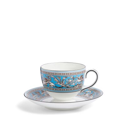 Wedgwood Florentine Fine Bone Turquoise Çay Fincanı ve Tabağı 170 ml
