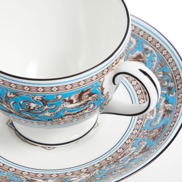 Wedgwood Florentine Fine Bone Turquoise Çay Fincanı ve Tabağı 170 ml - 2