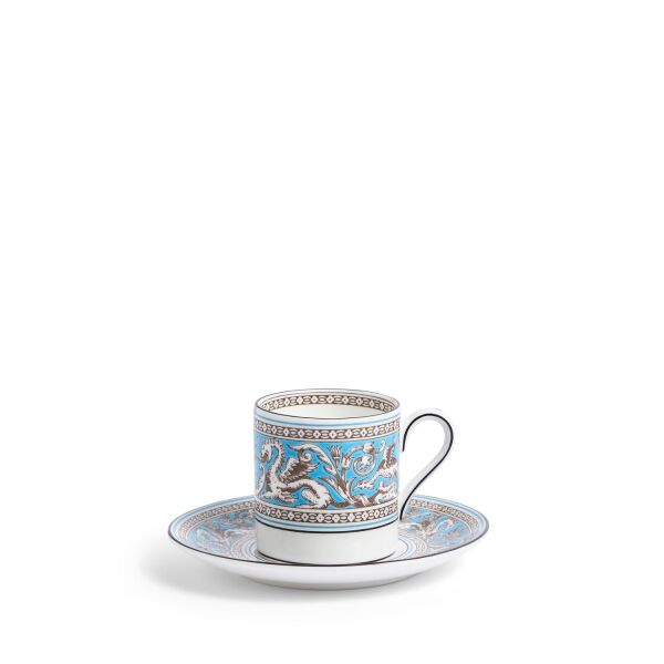 Wedgwood Florentine Fine Bone Turquoise Kahve Fincanı ve Tabağı Seti 75 ML - 1