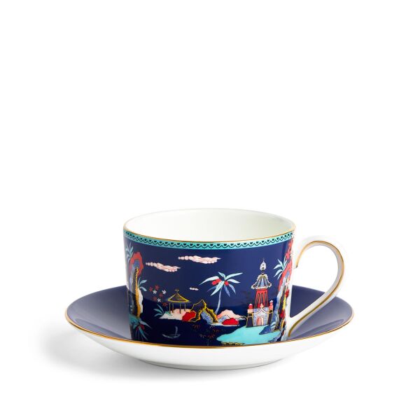 Wedgwood Wonderlust Blue Pagoda Fine Bone Çay Fincanı ve Tabağı 150 ml - 1