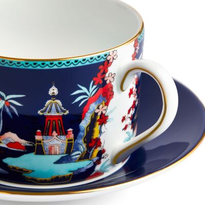 Wedgwood Wonderlust Blue Pagoda Fine Bone Çay Fincanı ve Tabağı 150 ml - 4